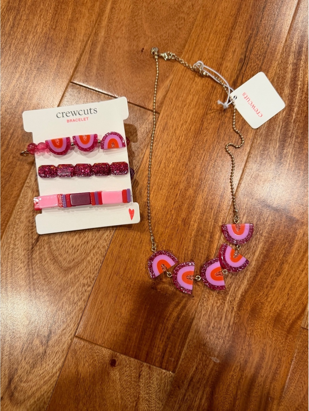 Crewcuts girls bracelet and necklace rainbows and glitter
